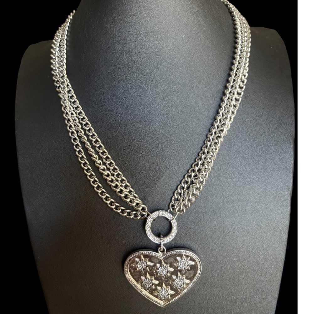 Oak & Ivy Silver Heart and Rhinestone Removable Pendant Necklace NWT